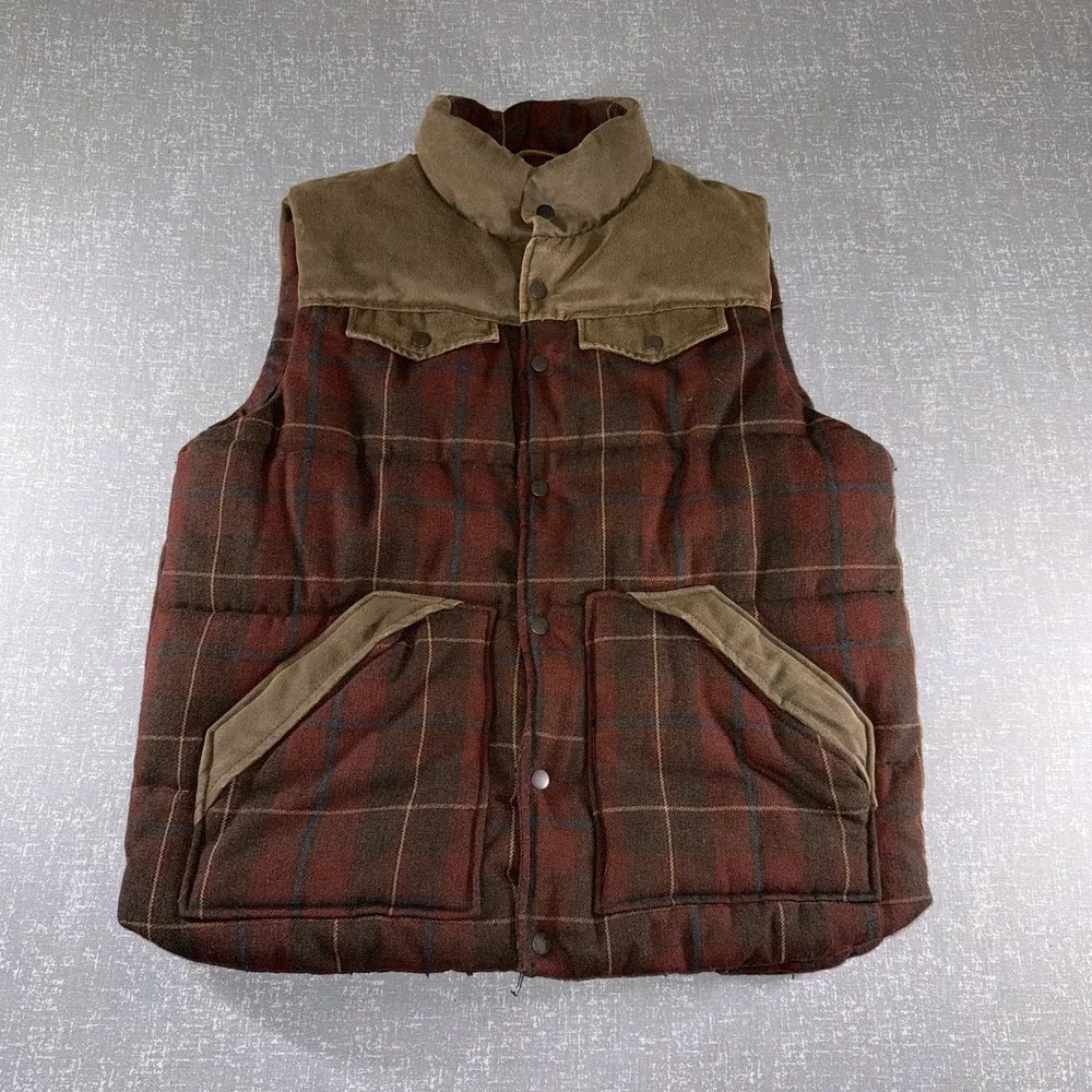 RedHead Vest Mens Large Brown Plaid Quilted Snap Pockets Hunting‎ Hiking